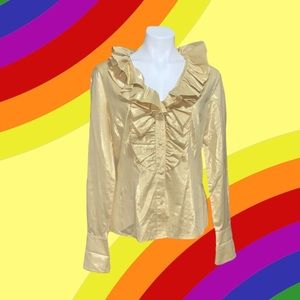 Escada Gold Metallic Ruffled Blouse